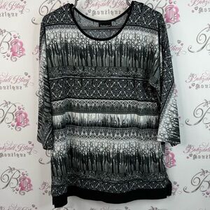 Initiatives T-shirt paisley geometric Black and Gray Women's Long Sleeve Top